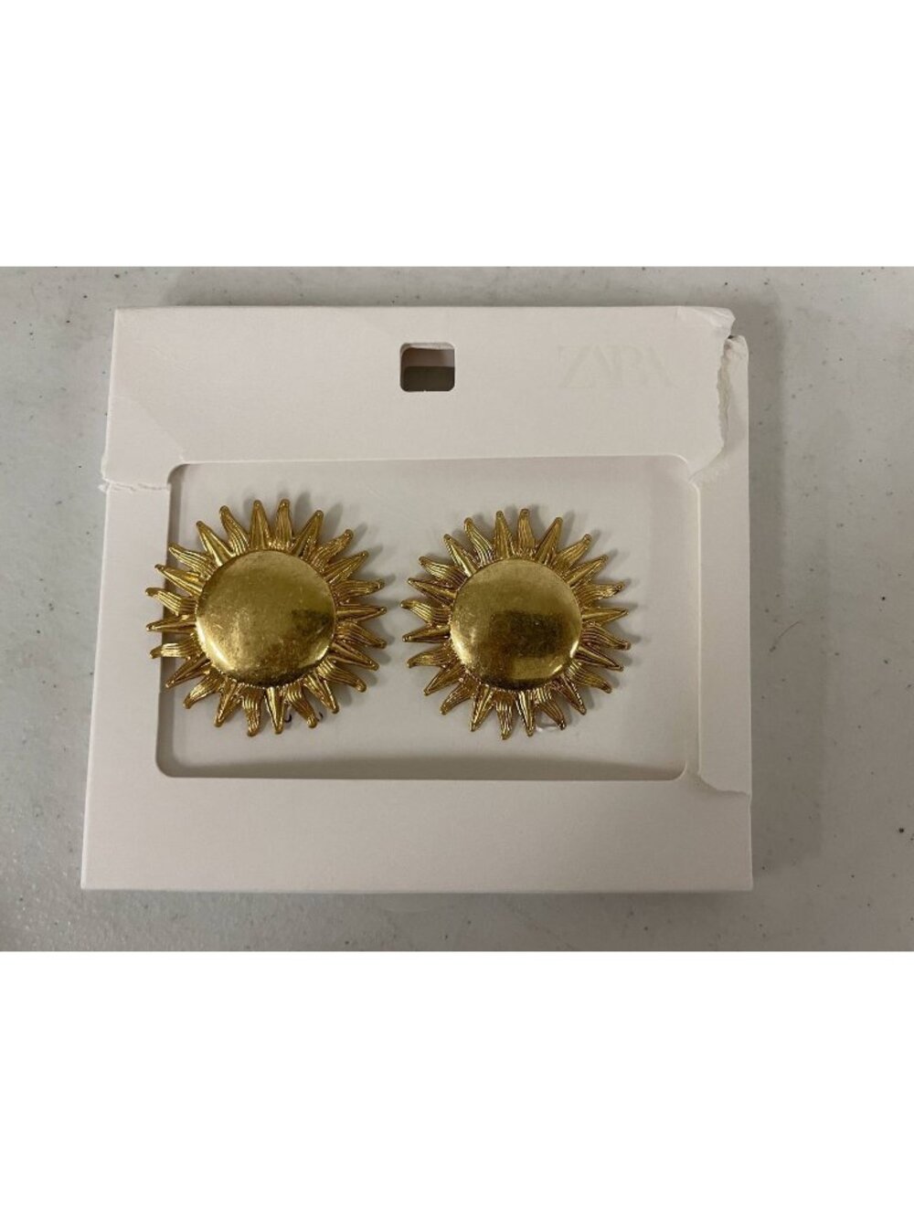 Zara Gold Tone Sunburst Clip On Earrings Statement Accessories New